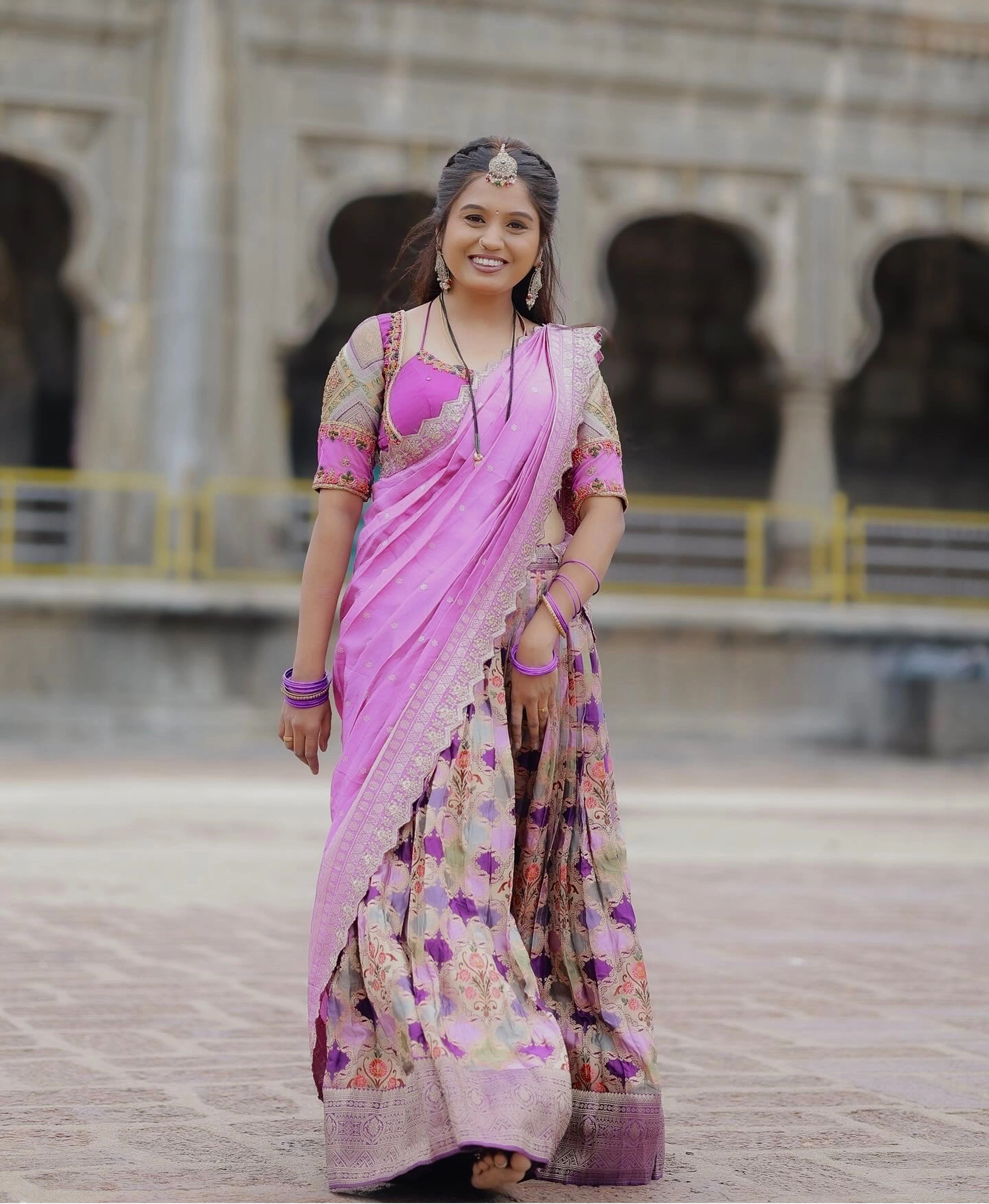 The Rajkumari Patola Half-Saree With Embroidered Patchwork Blouse